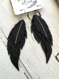 Raven - Layered Leather Feather Earrings