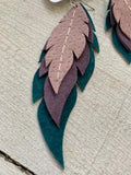 Cora - Layered Leather Feather Earrings