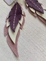 Desert Dusk - Layered Leather Feather Earrings