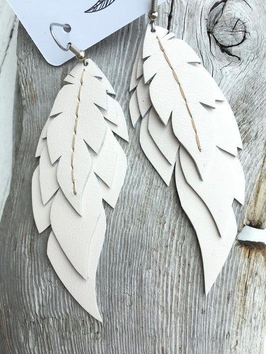 Lumin - Layered Leather Feather Earrings