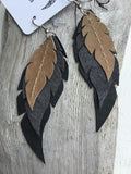 Acacia - Layered Leather Feather Earrings