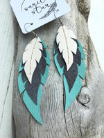 Rio - Layered Leather Feather Earrings