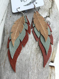 South by Southwest - Layered Leather Feather Earrings