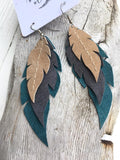 Oceana - Layered Leather Feather Earrings