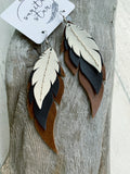 Badlands - Layered Leather Feather Earrings