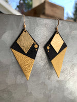 Black Diamond - Leather and Brass Handpainted Earrings