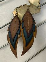 Vintage Waxed Leather Feather Earrings
