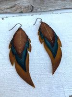 Vintage Waxed Leather Feather Earrings