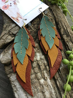 Yucca - Layered Leather Feather Earrings