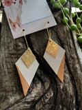 Copper White Diamonds - Leather, Brass, & Copper Handpainted Earrings