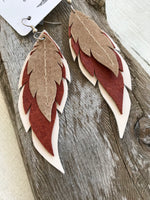 Grand Canyon - Layered Leather Feather Earrings