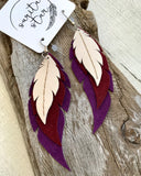 Lupine - Layered Leather Feather Earrings