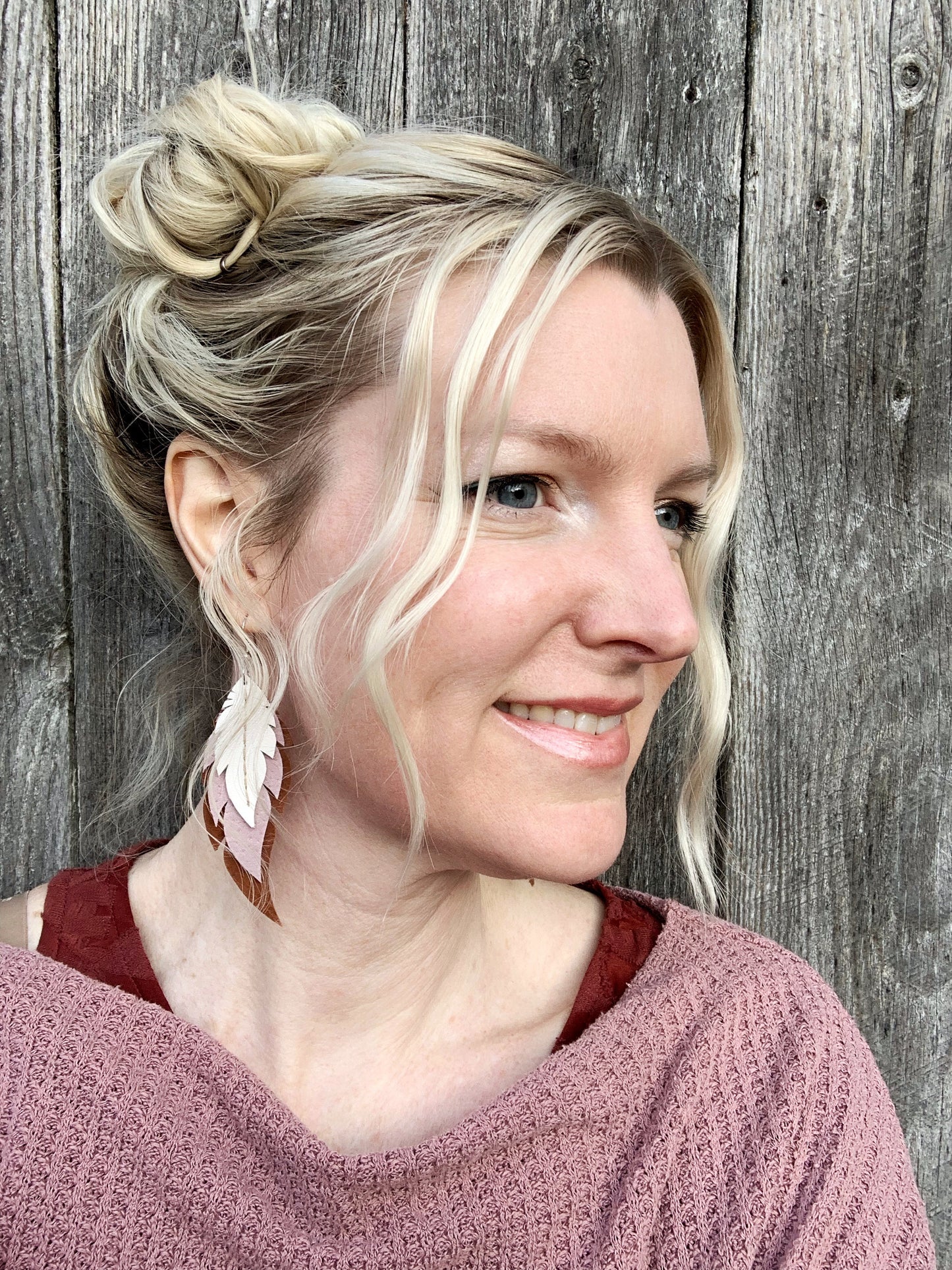 Leopard Print on Hot Pink Feathers - Leather Earrings