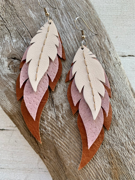 Siena - Layered Leather Feather Earrings
