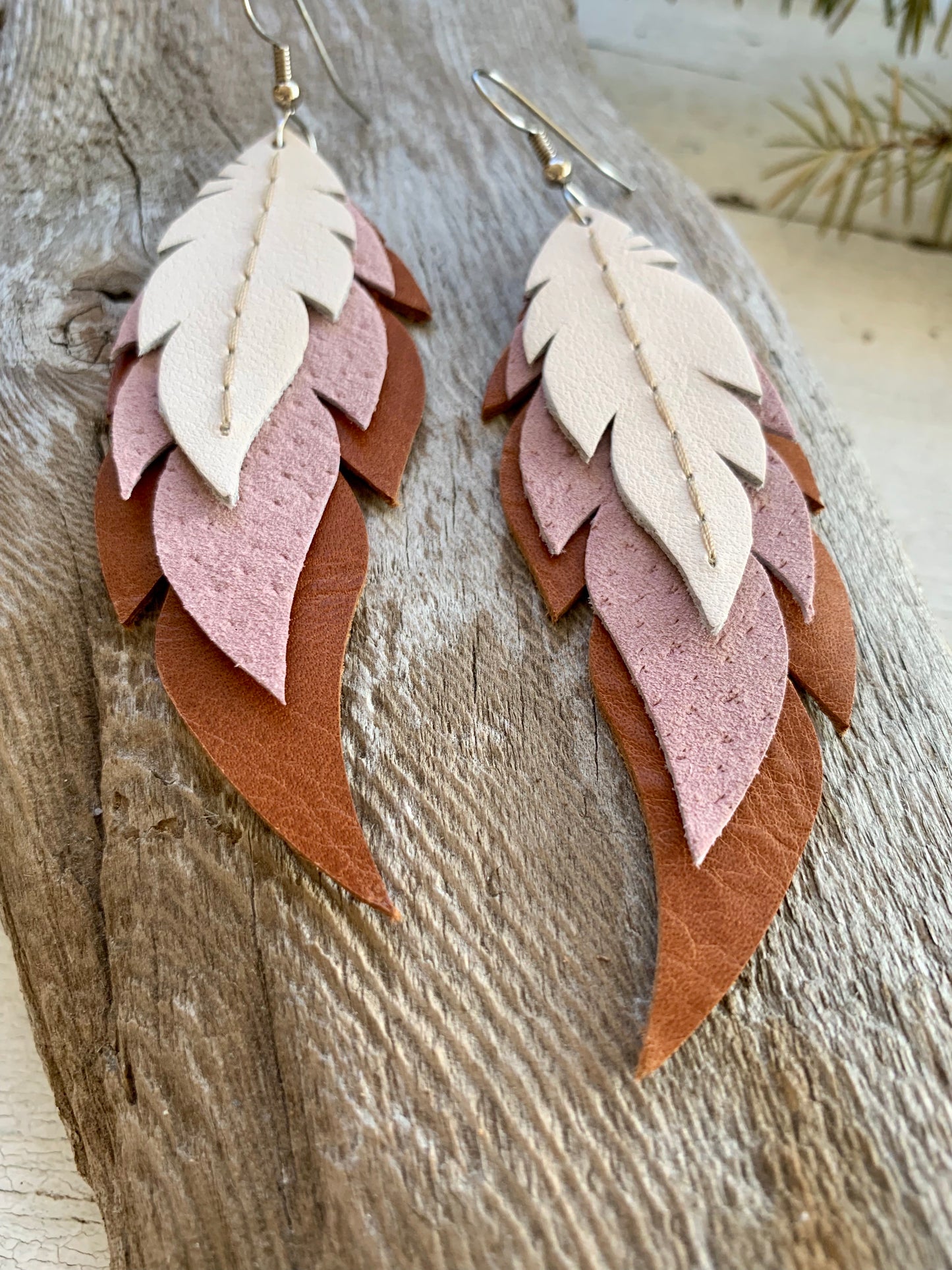 Siena - Layered Leather Feather Earrings