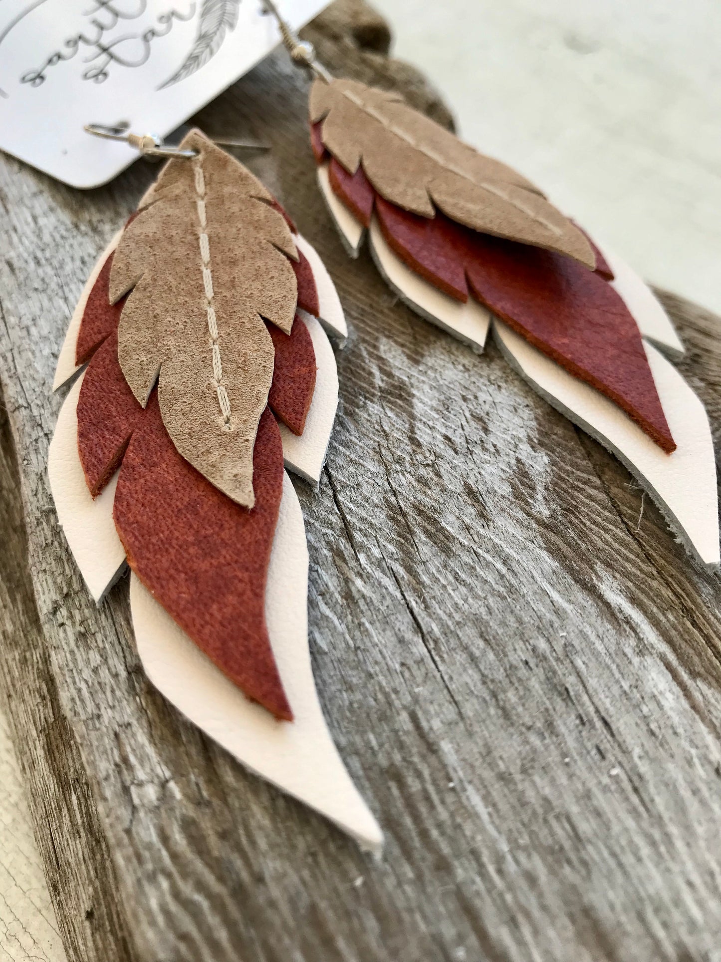 Grand Canyon - Layered Leather Feather Earrings