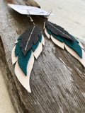 Agave - Layered Leather Feather Earrings