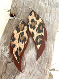 Leopard Print Feathers - Layered Leather Feather Earrings