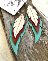 High Desert - Layered Leather Feather Earrings
