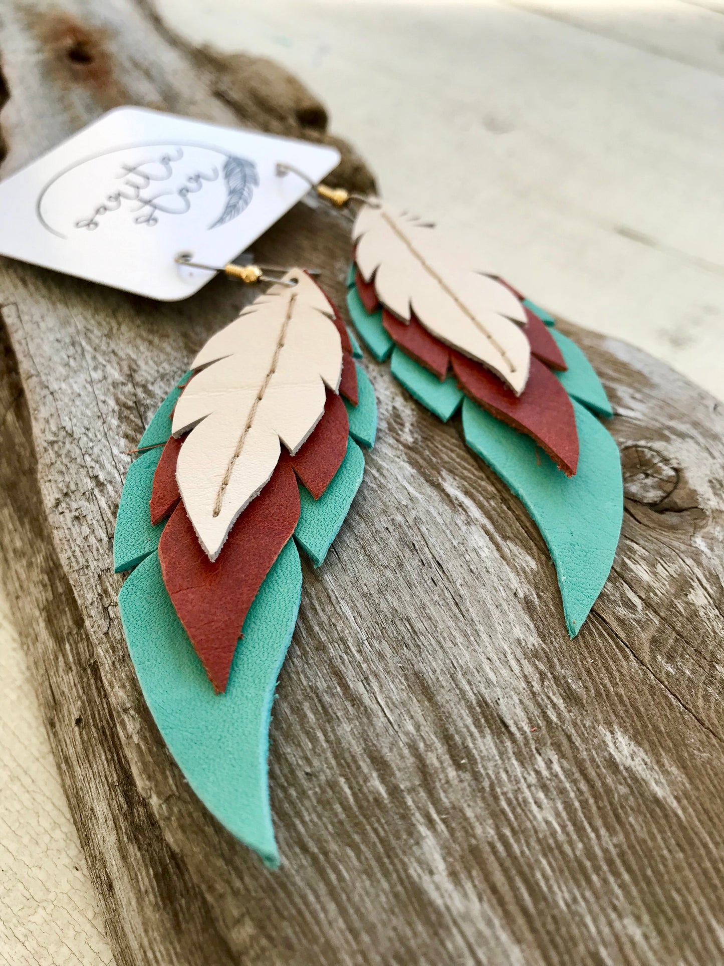 High Desert - Layered Leather Feather Earrings