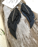 Raven - Layered Leather Feather Earrings