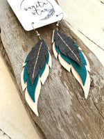 Agave - Layered Leather Feather Earrings