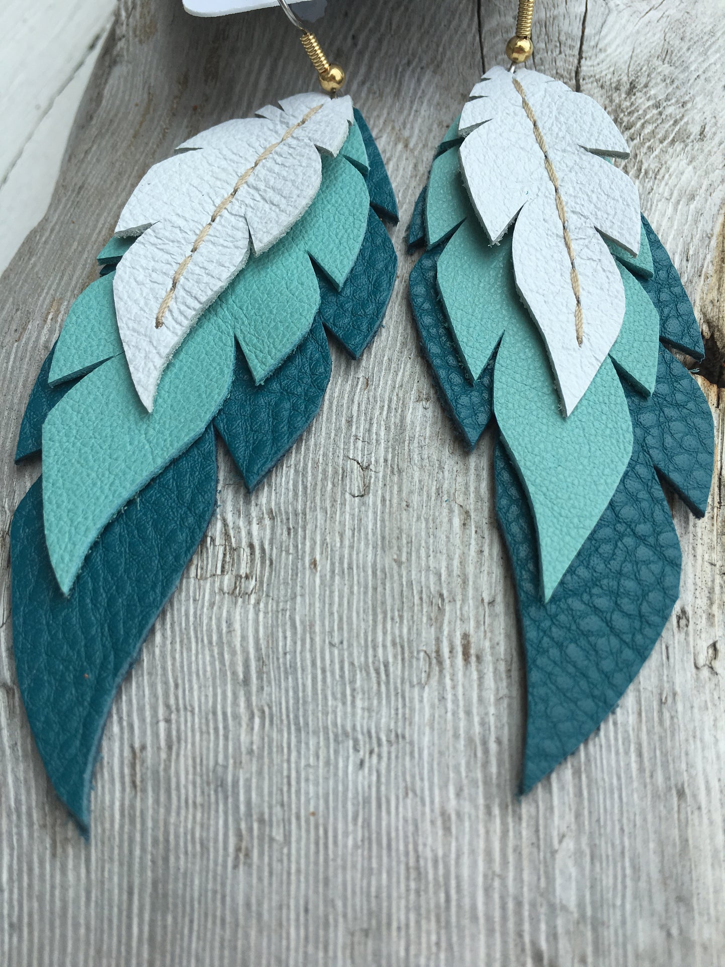 Jade - Layered Leather Feather Earrings