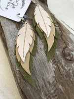 Aspen - Layered Leather Feather Earrings