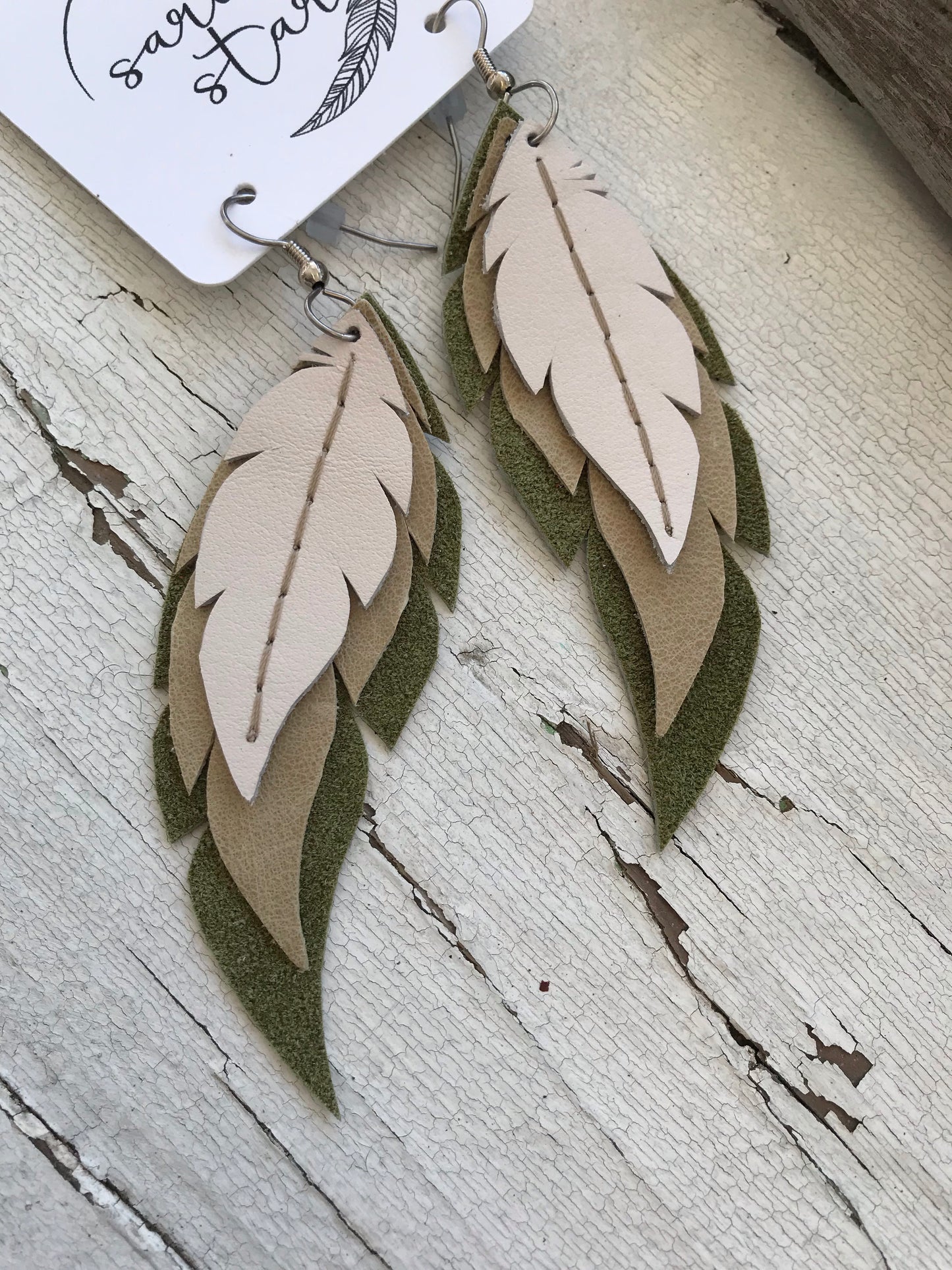 Aspen - Layered Leather Feather Earrings