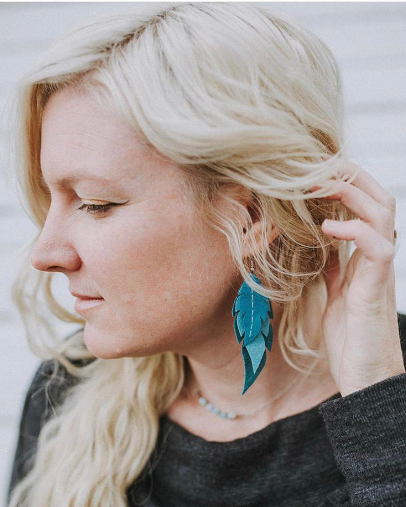 Leopard Print on Black Feathers - Leather Earrings